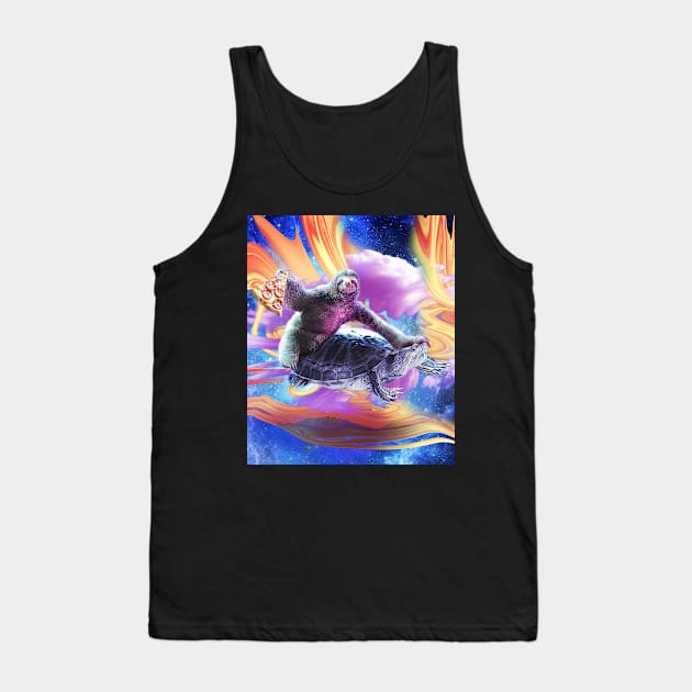 Trippy Space Sloth Turtle - Sloth Pizza Tank Top by Random Galaxy